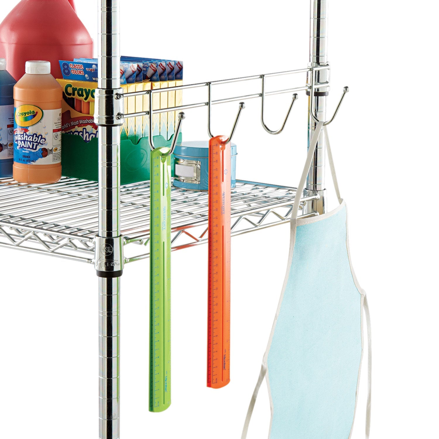Alera Hook Bars For Wire Shelving, Four Hooks, 18" Deep, Silver, 2 Bars/Pack
