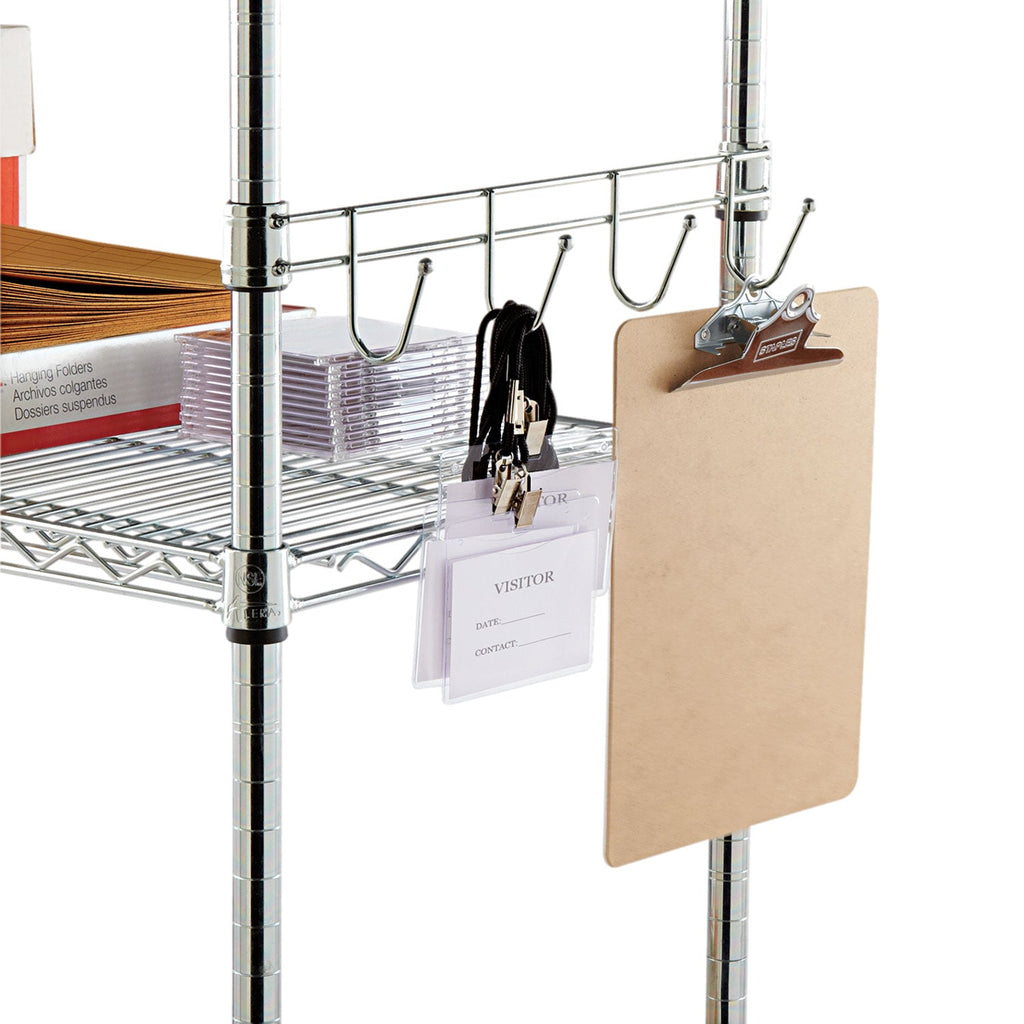 Alera Hook Bars For Wire Shelving, Four Hooks, 18" Deep, Silver, 2 Bars/Pack