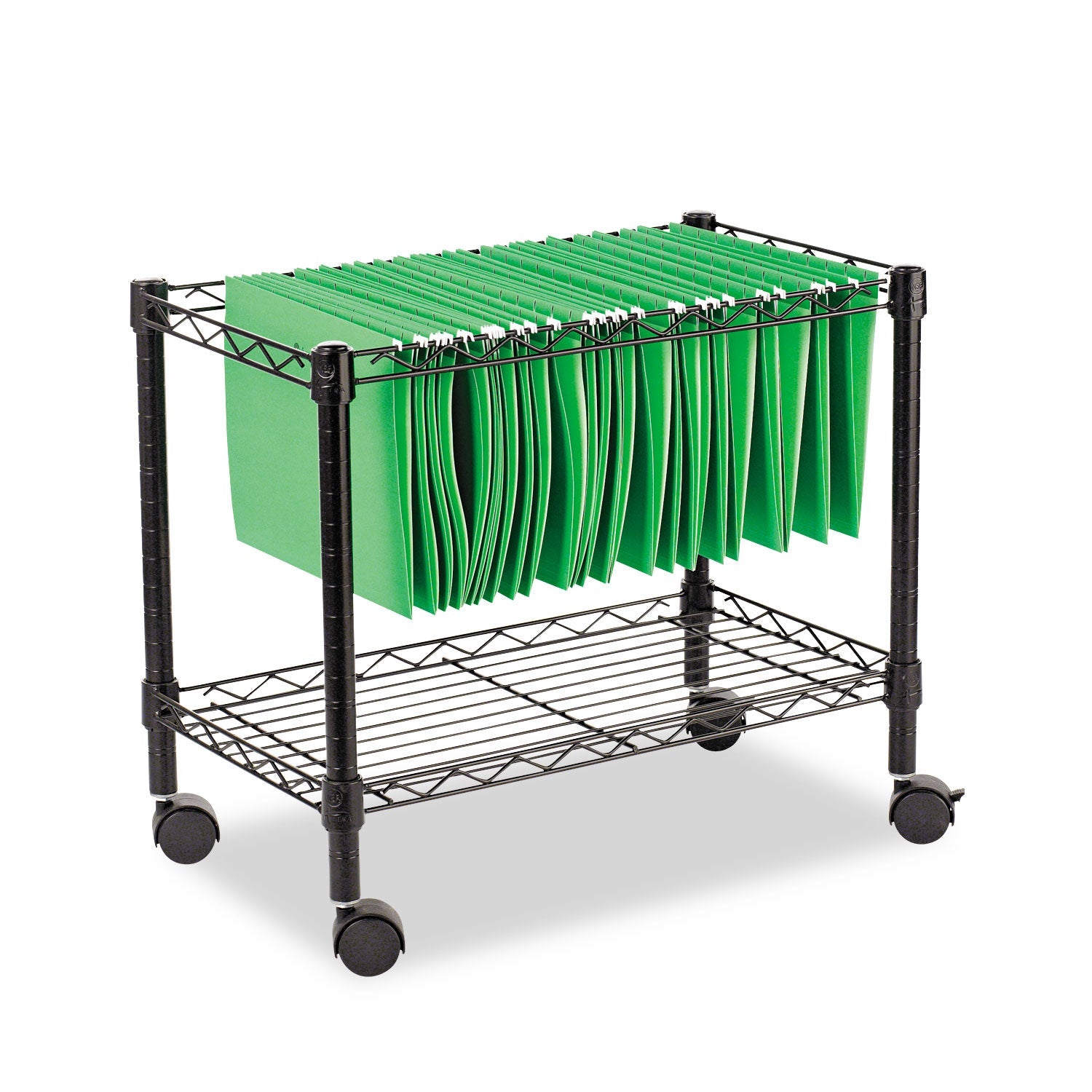 Alera One-Tier File Cart for Side-to-Side Filing, Metal, 1 Shelf, 1 Bin, 24" x 14" x 21", Black