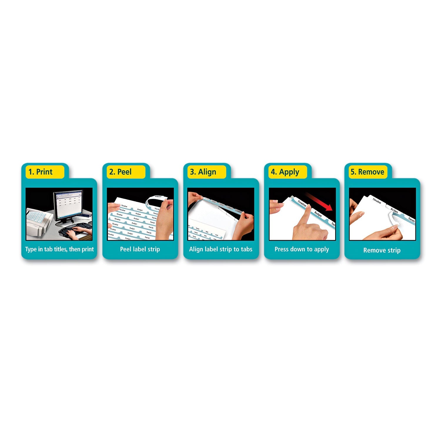 Avery Index Maker EcoFriendly Print and Apply Clear Label Dividers with White Tabs, 5-Tab, 11 x 8.5, White, 5 Sets