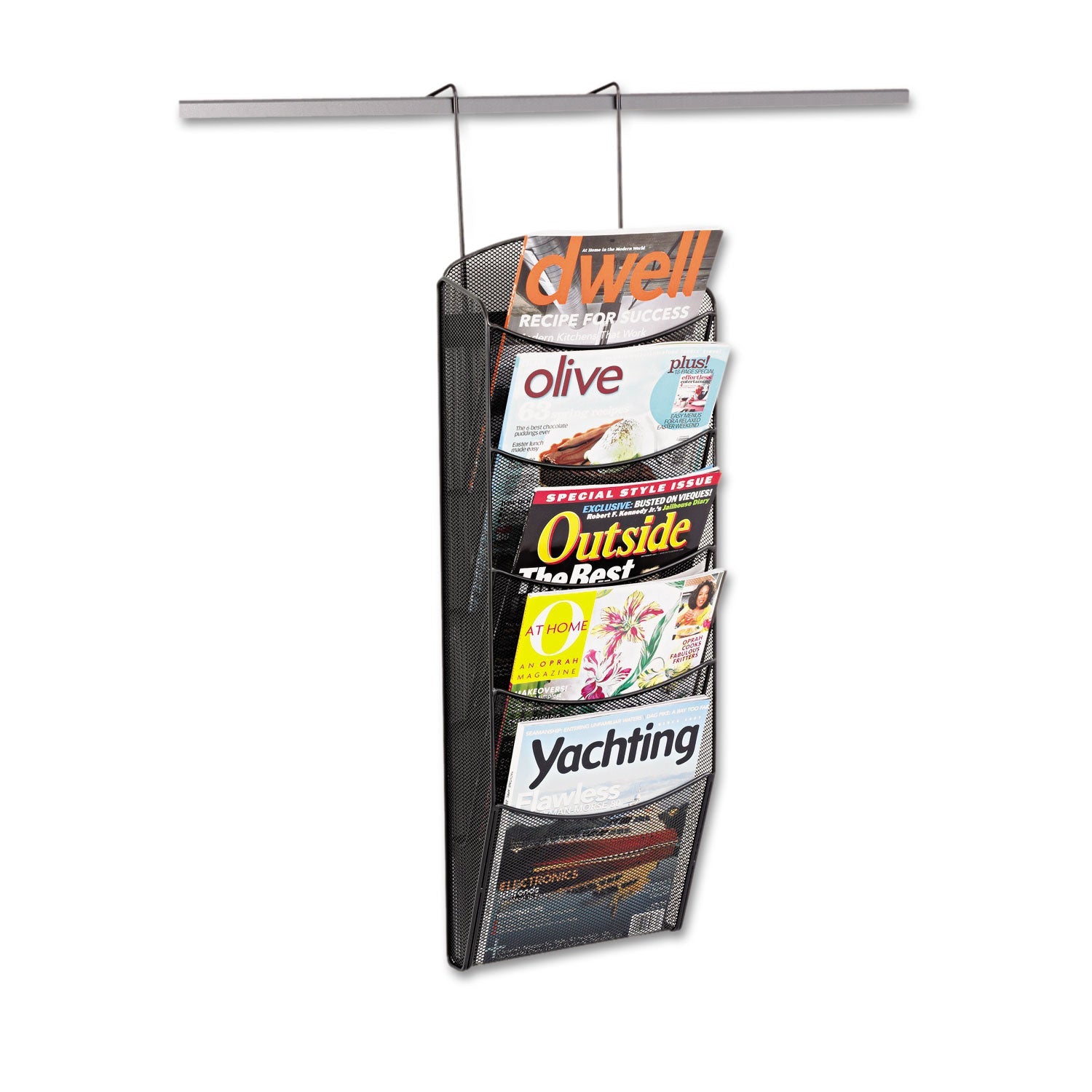 Safco Onyx Mesh Literature Rack, Five Compartments, 10.25w x 3.5d x 28.33h, Black