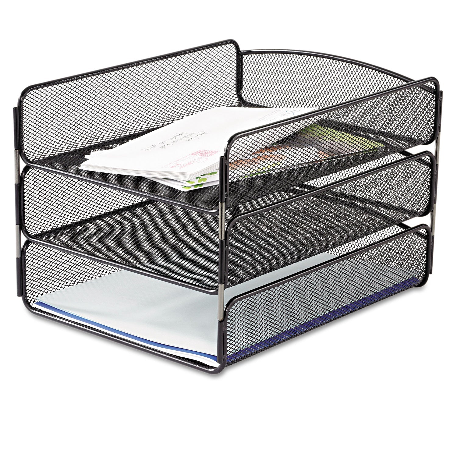 Safco Onyx Desk Tray, 3 Sections, Letter Size Files, 9.25" x 11.75" x 8", Black