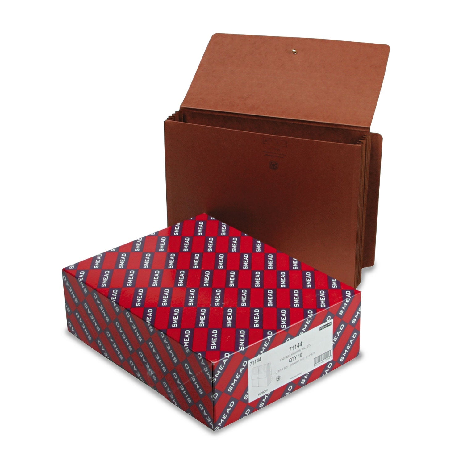 Smead Redrope End Tab Wallets, 5.25" Expansion, 1 Section, Elastic Cord Closure, Straight Tabs, Letter Size, Redrope, 10/Box