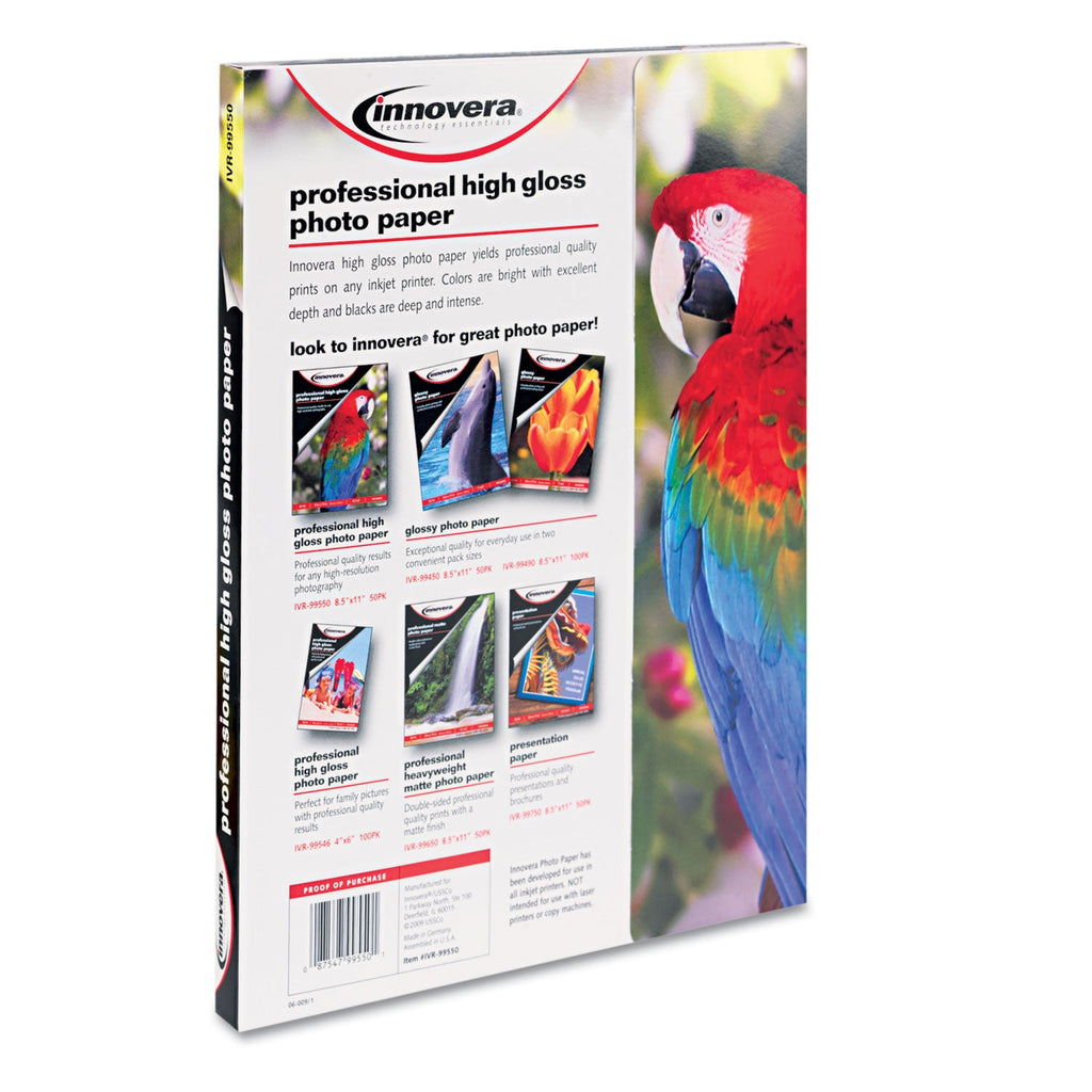 Innovera High-Gloss Photo Paper, 10 mil, 8.5 x 11, High-Gloss White, 50/Pack