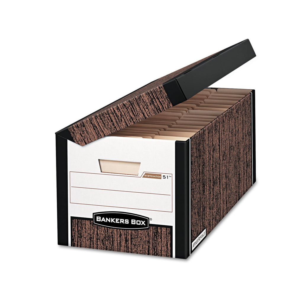 Bankers Box SYSTEMATIC Medium-Duty Strength Storage Boxes, Letter/Legal Files, Woodgrain, 12/Carton