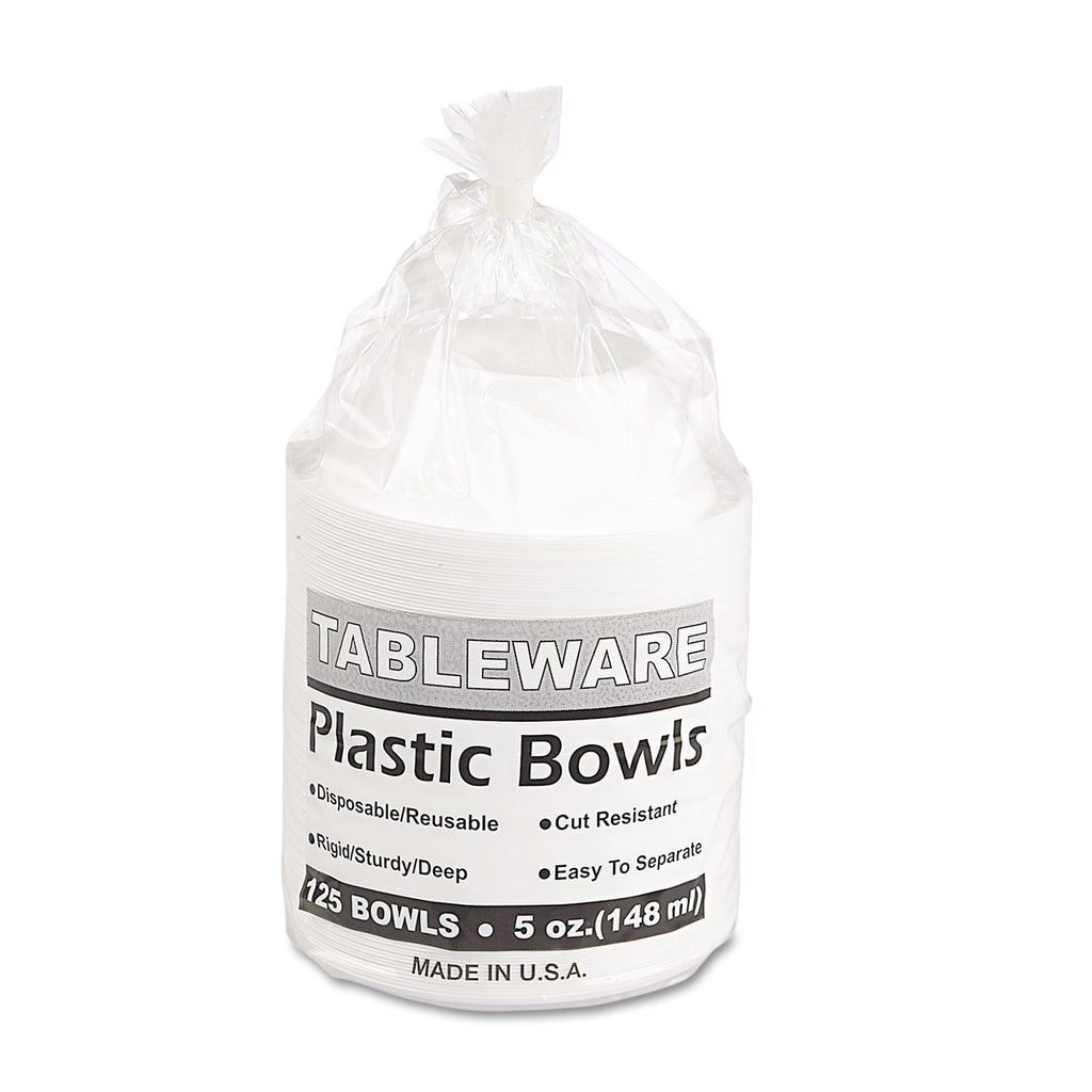 Tablemate Plastic Dinnerware, Bowls, 5 oz, White, 125/Pack