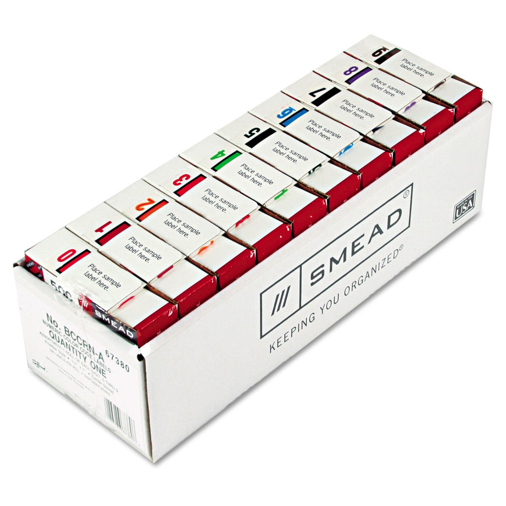 Smead Numerical End Tab File Folder Labels, 0-9, 1 x 1.25, White, 500/Roll, 10 Rolls/Box