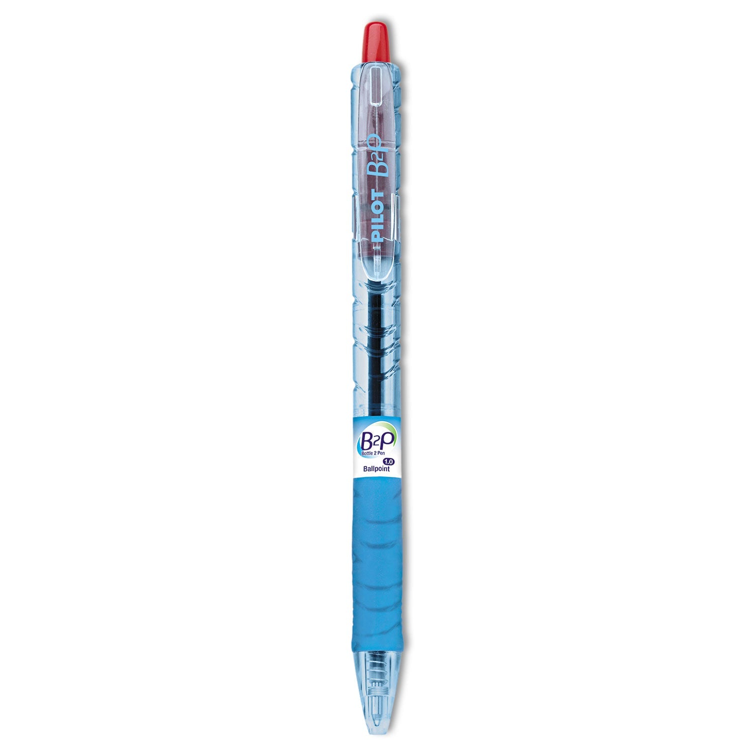 Pilot B2P Bottle-2-Pen Recycled Ballpoint Pen, Retractable, Medium 1 mm, Red Ink, Translucent Blue Barrel, Dozen
