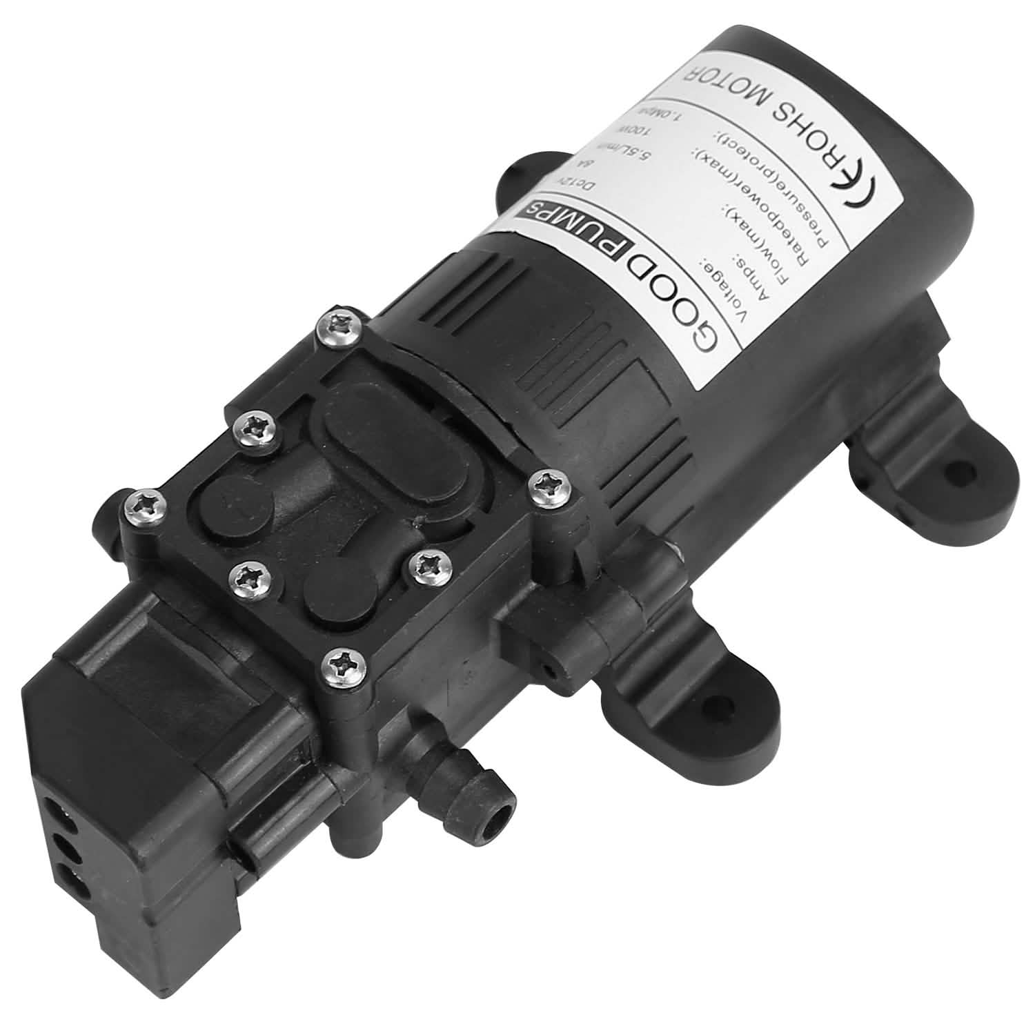12V Water Pump with 2 Hose Clamps 123PSI Self Priming Sprayer Pump
