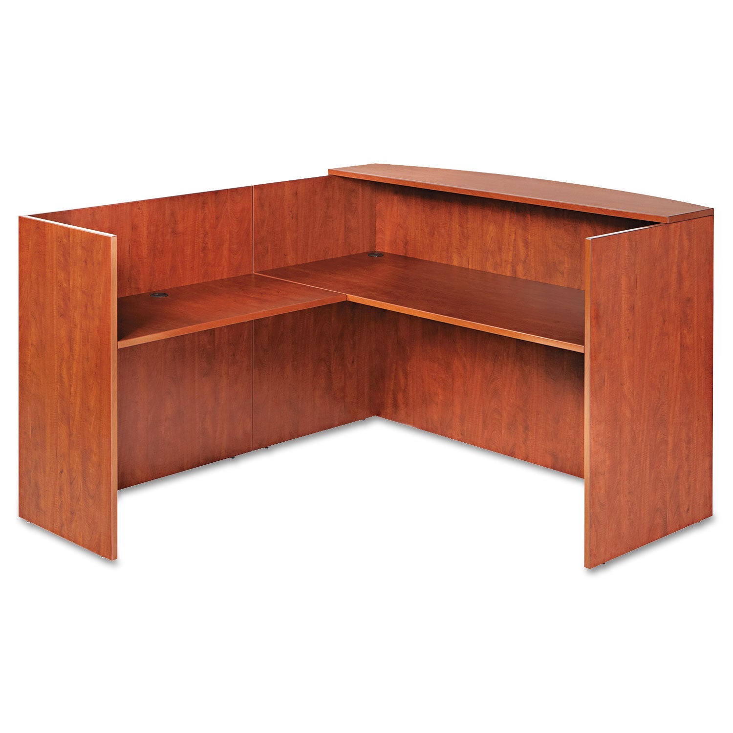 Alera Valencia Series Reception Desk with Transaction Counter, 71" x 35.5" x 29.5" to 42.5", Medium Cherry