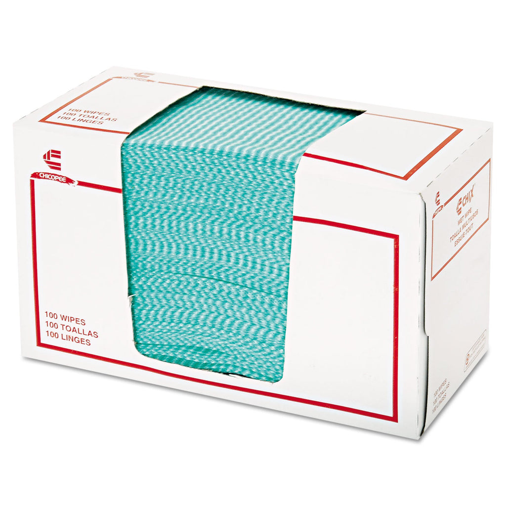 Chix Wet Wipes, 14 x 21, White/Green, 100 Towels/Pack, 9/Carton