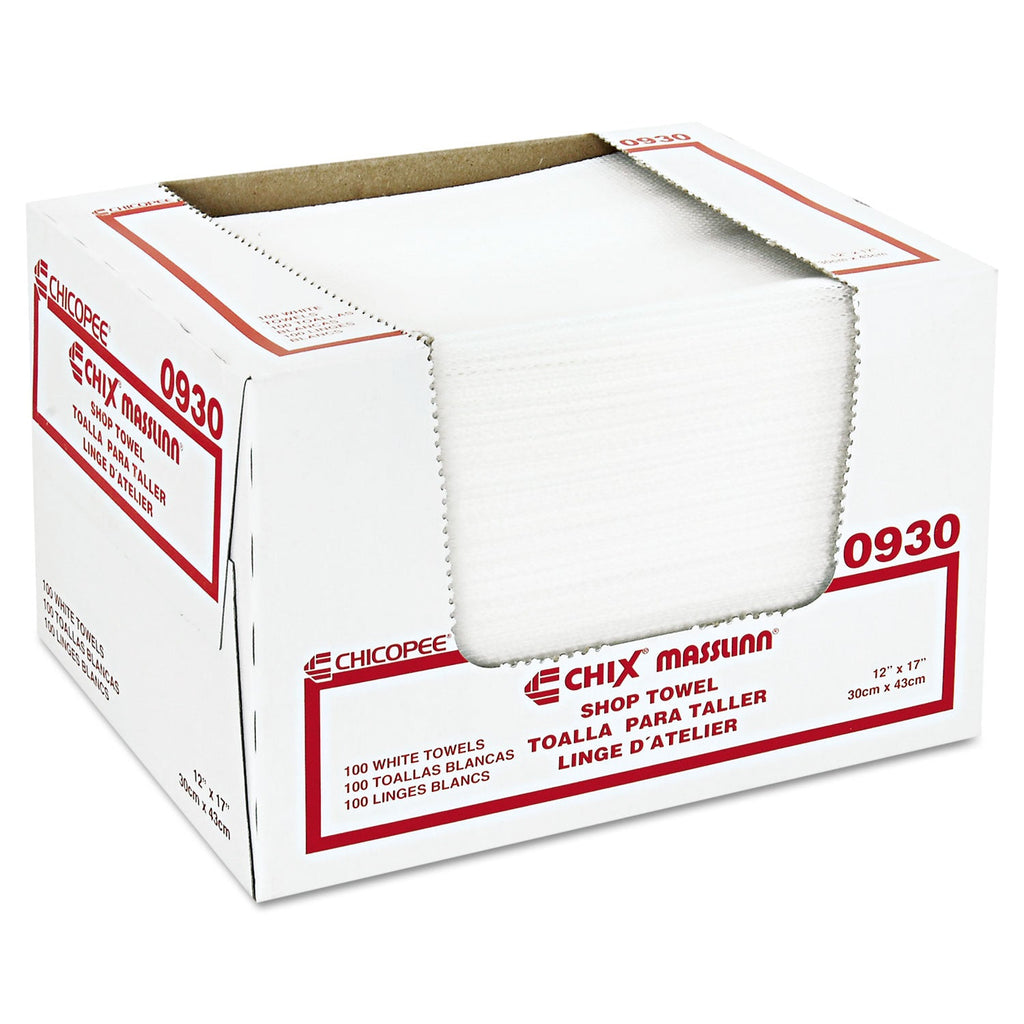 Chix Masslinn Shop Towels, 12 x 17, White, 100/Pack, 12 Packs/Carton