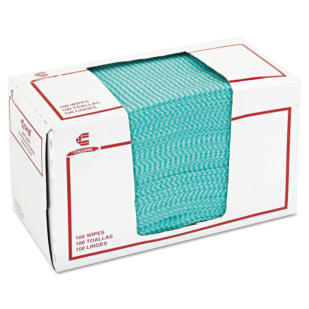 Chix Wet Wipes, 14 x 21, White/Green, 100 Towels/Pack, 9/Carton