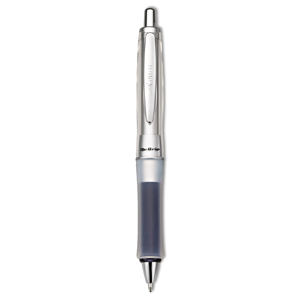 Pilot Dr. Grip Center of Gravity Ballpoint Pen, Retractable, Medium 1 mm, Black Ink, Silver/Charcoal Grip Barrel