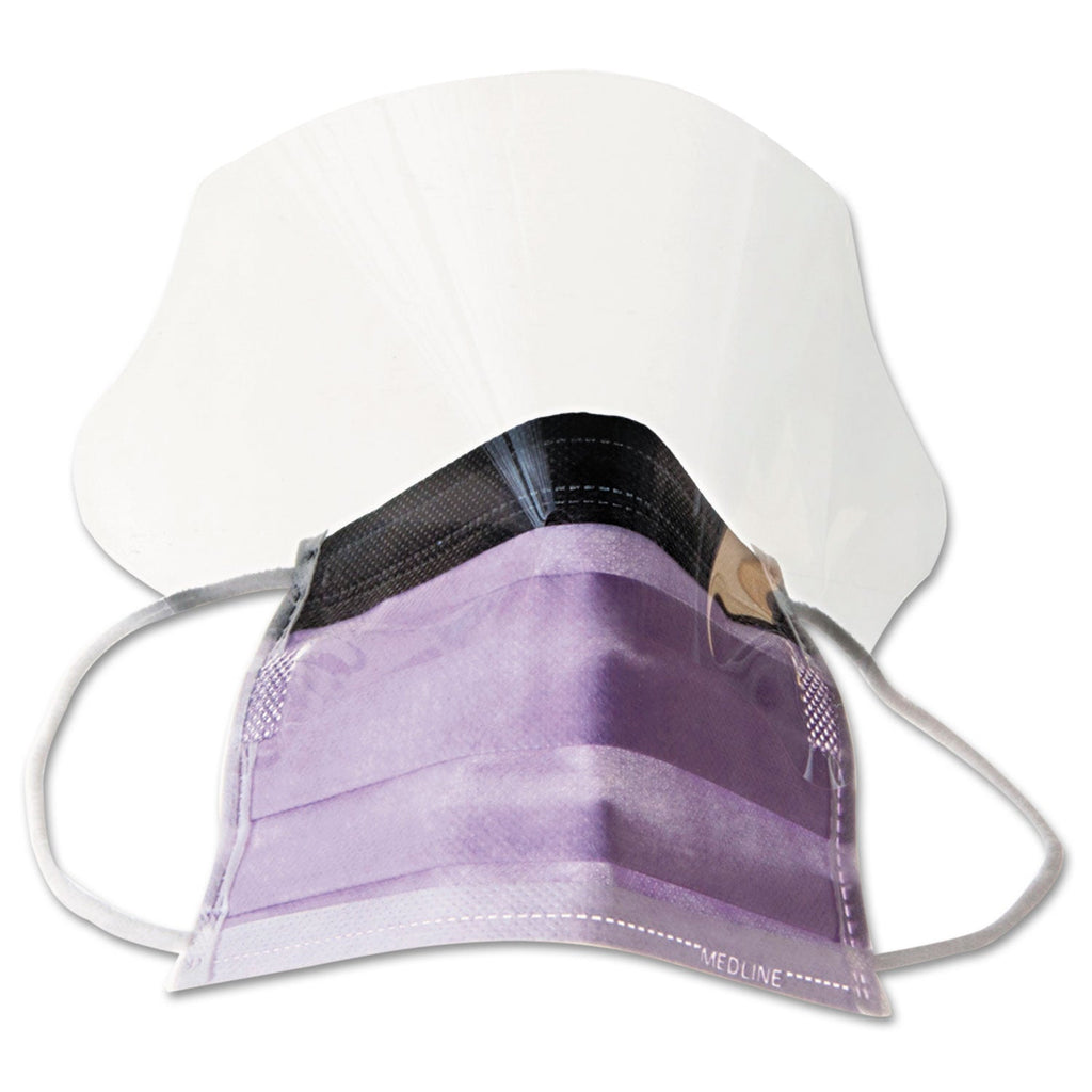Medline Prohibit Face Mask w/Eyeshield, Polypropylene/Cellulose, Purple, 25/Box