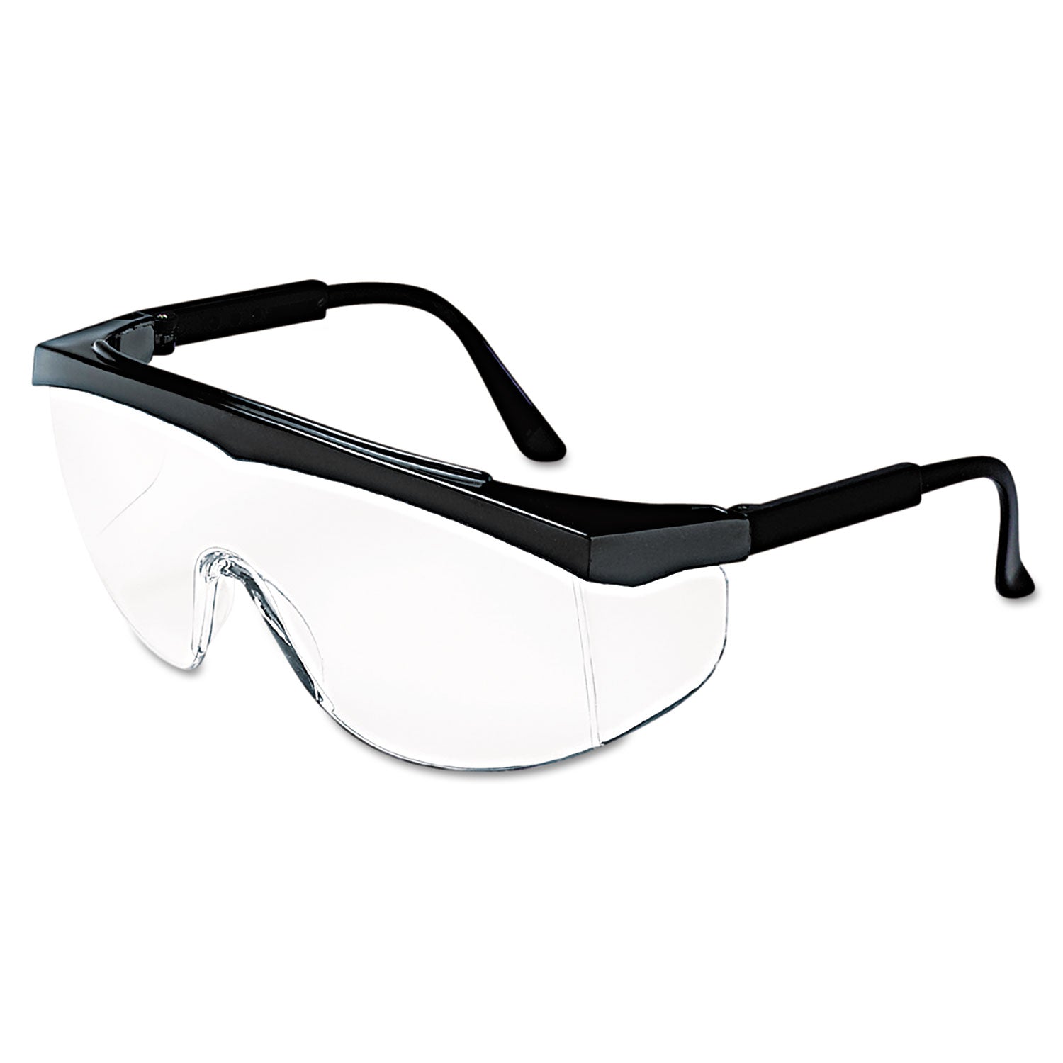 MCR Stratos Safety Glasses, Black Frame, Clear Lens, 12/Box