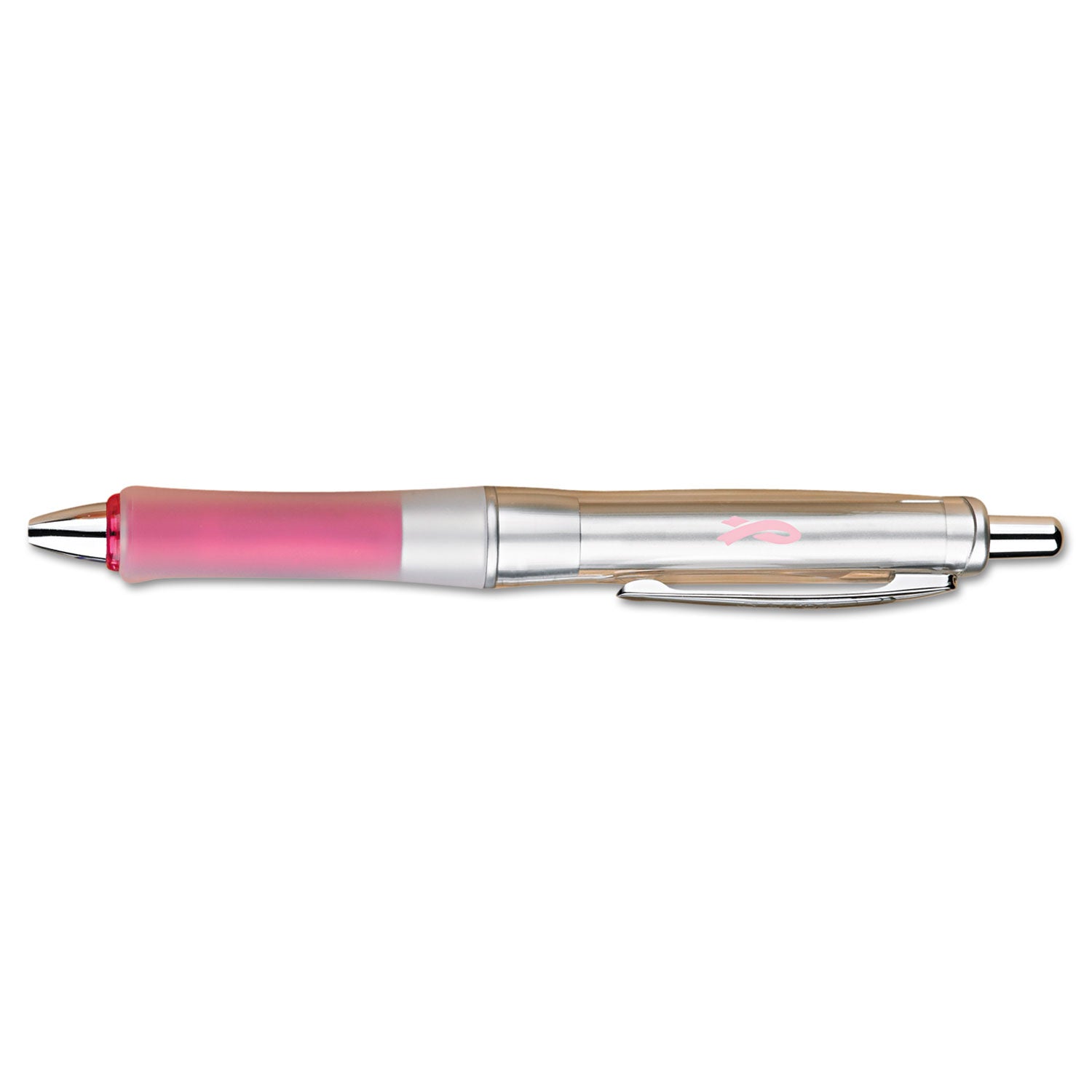 Pilot Dr. Grip Center of Gravity Breast Cancer Awareness Ballpoint Pen, Retractable, Medium 1mm, Black Ink, Silver/Pink Barrel