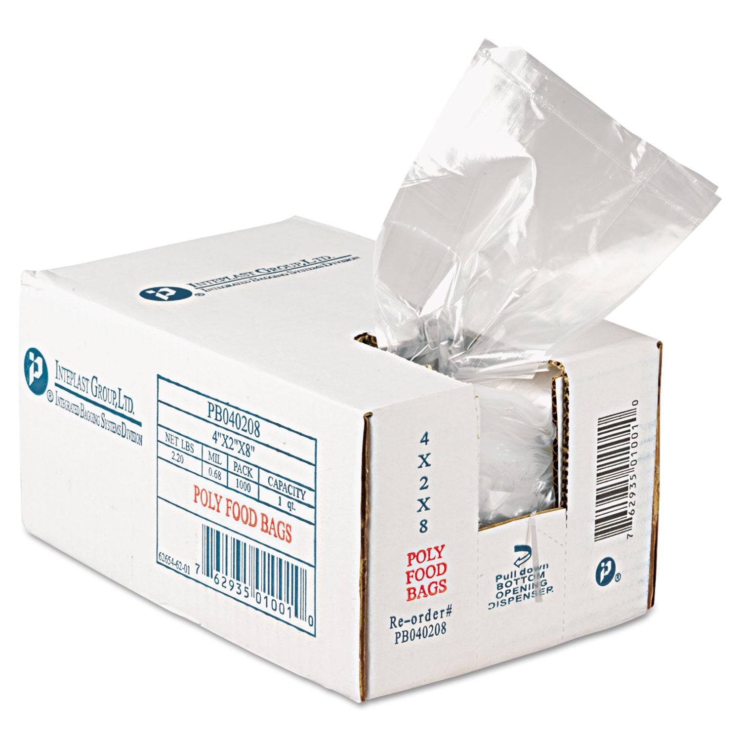 Inteplast Group Food Bags, 16 oz, 0.68 mil, 4" x 8", Clear, 1,000/Carton