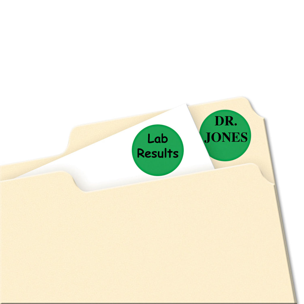 Avery Printable Self-Adhesive Removable Color-Coding Labels, 0.75" dia, Green, 24/Sheet, 42 Sheets/Pack, (5463)