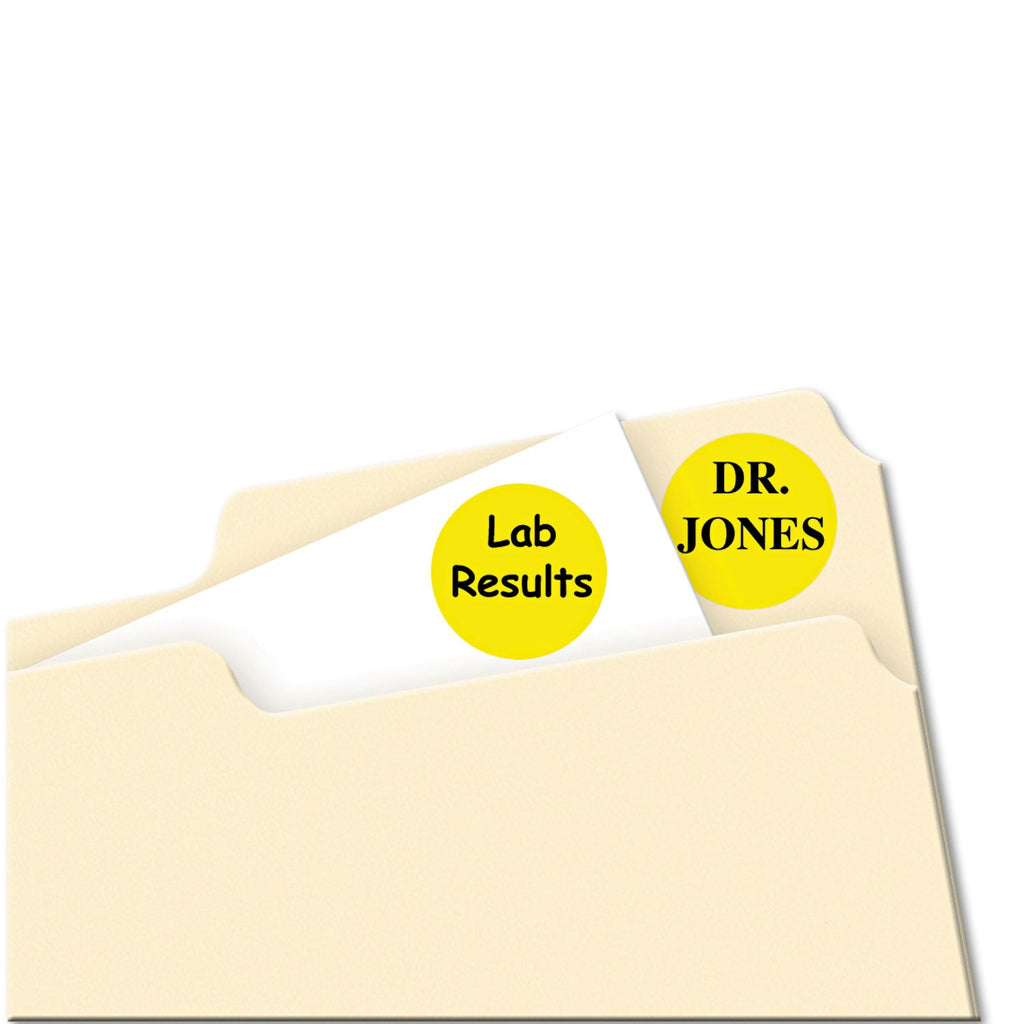 Avery Printable Self-Adhesive Removable Color-Coding Labels, 0.75" dia, Neon Yellow, 24/Sheet, 42 Sheets/Pack, (5470)