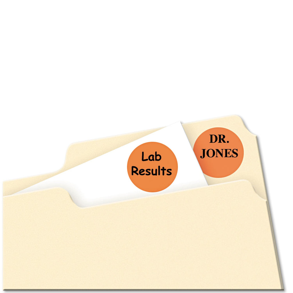 Avery Printable Self-Adhesive Removable Color-Coding Labels, 0.75" dia, Neon Orange, 24/Sheet, 42 Sheets/Pack, (5471)