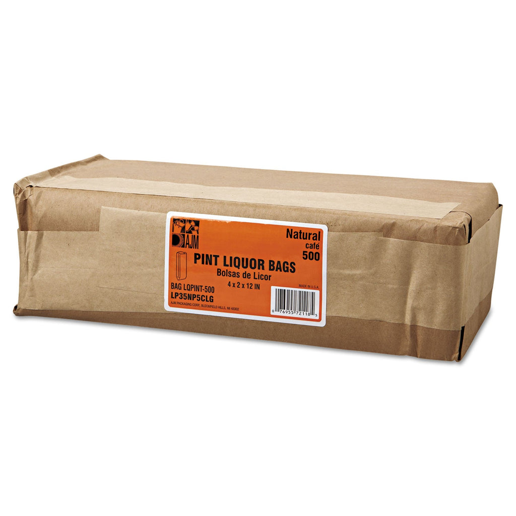 General Grocery Pint-Sized Paper Bags for Liquor Takeout, 35 lb Capacity, 3.75" x 2.25" x 11.25", Kraft, 500 Bags