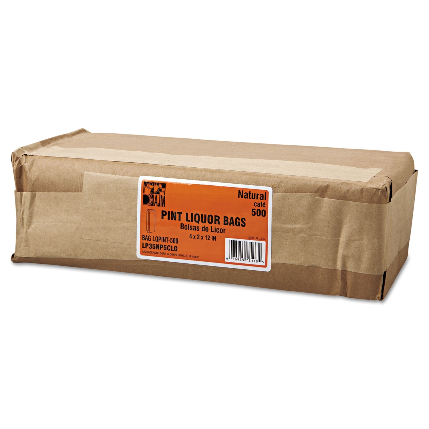 General Grocery Pint-Sized Paper Bags for Liquor Takeout, 35 lb Capacity, 3.75" x 2.25" x 11.25", Kraft, 500 Bags