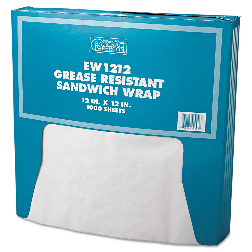 Bagcraft Grease-Resistant Paper Wraps and Liners, 12 x 12, White, 1,000/Box, 5 Boxes/Carton