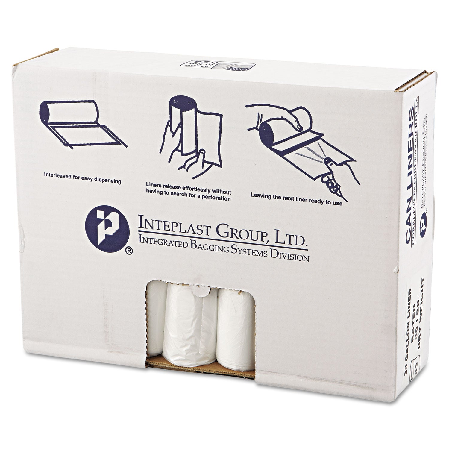 Inteplast Group High-Density Commercial Can Liners Value Pack, 33 gal, 10 microns, 33" x 39", Clear, 500/Carton