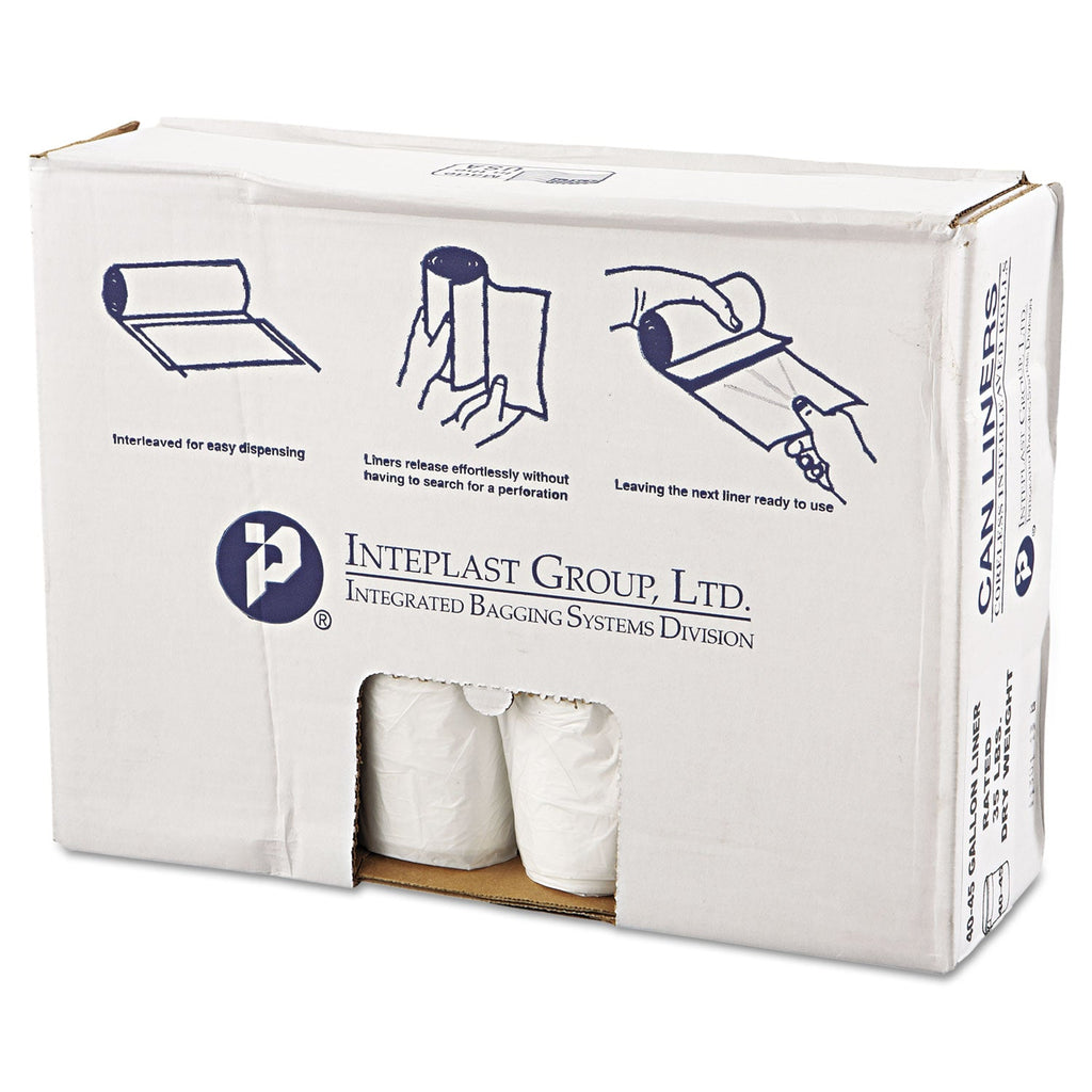 Inteplast Group High-Density Commercial Can Liners Value Pack, 45 gal, 11 microns, 40" x 46", Clear, 250/Carton