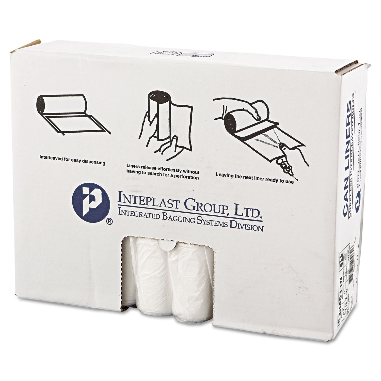 Inteplast Group High-Density Interleaved Commercial Can Liners, 33 gal, 11 microns, 33" x 40", Clear, 500/Carton