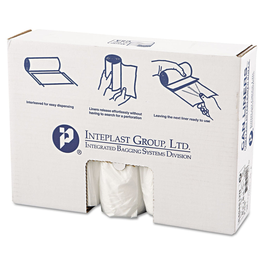 Inteplast Group High-Density Interleaved Commercial Can Liners, 45 gal, 12 microns, 40" x 48", Clear, 250/Carton