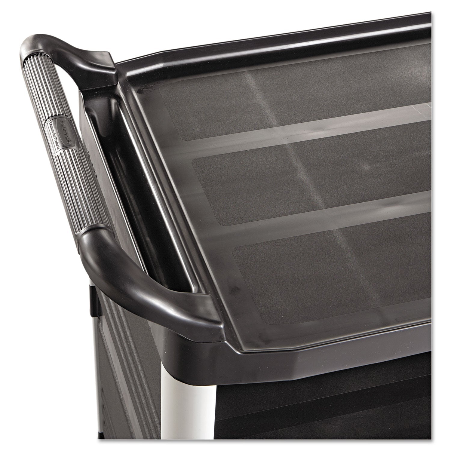 Rubbermaid Xtra Utility Cart with Enclosed Back/End Panels, Plastic, 3 Shelves, 300 lb Capacity, 20" x 40.63" x 37.8", Black