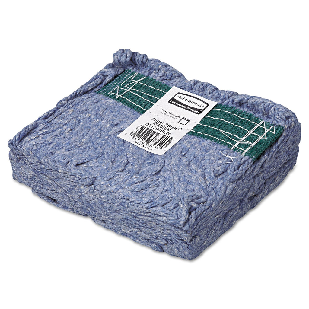 Rubbermaid Super Stitch Blend Mop Head, Medium, Cotton/Synthetic, Blue, 6/Carton