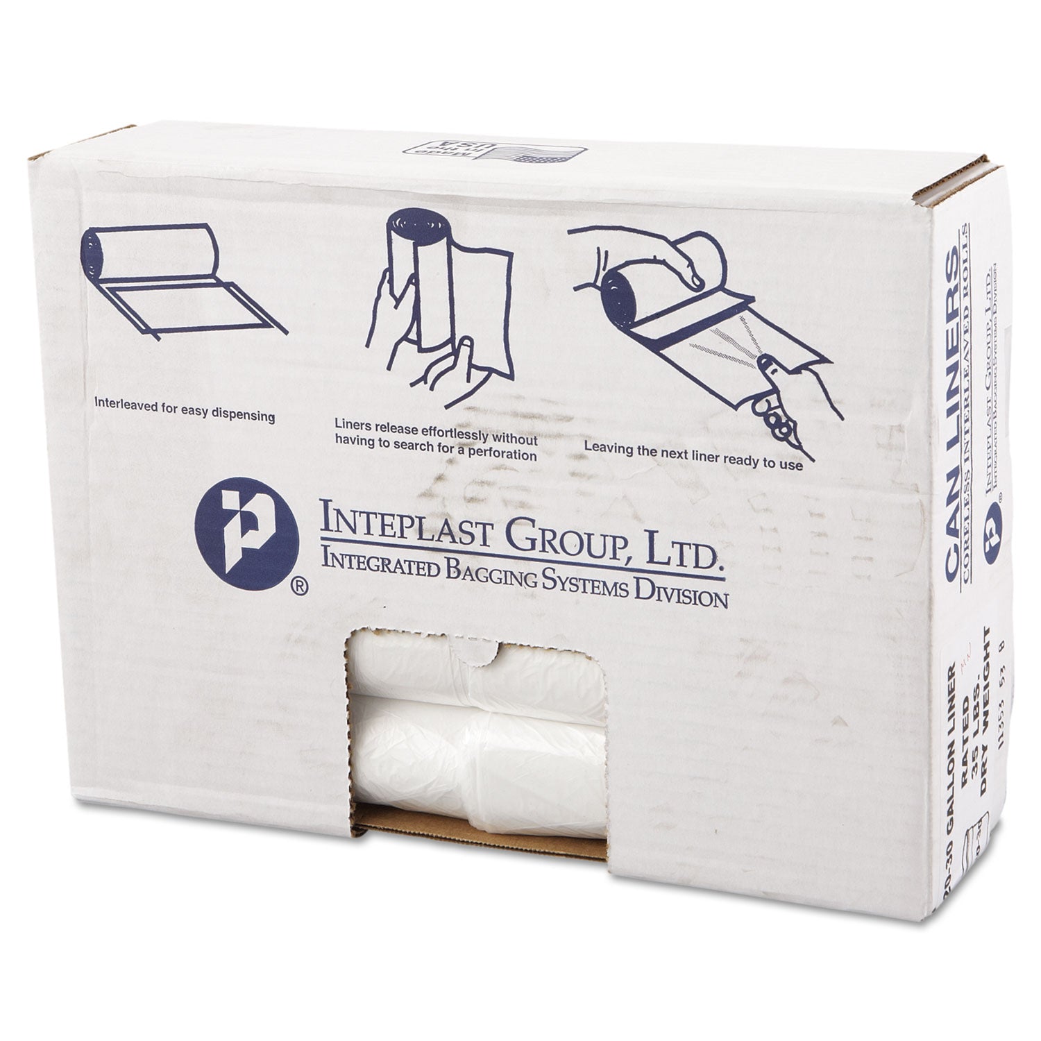 Inteplast Group High-Density Commercial Can Liners Value Pack, 30 gal, 11 microns, 30" x 36", Clear, 500/Carton