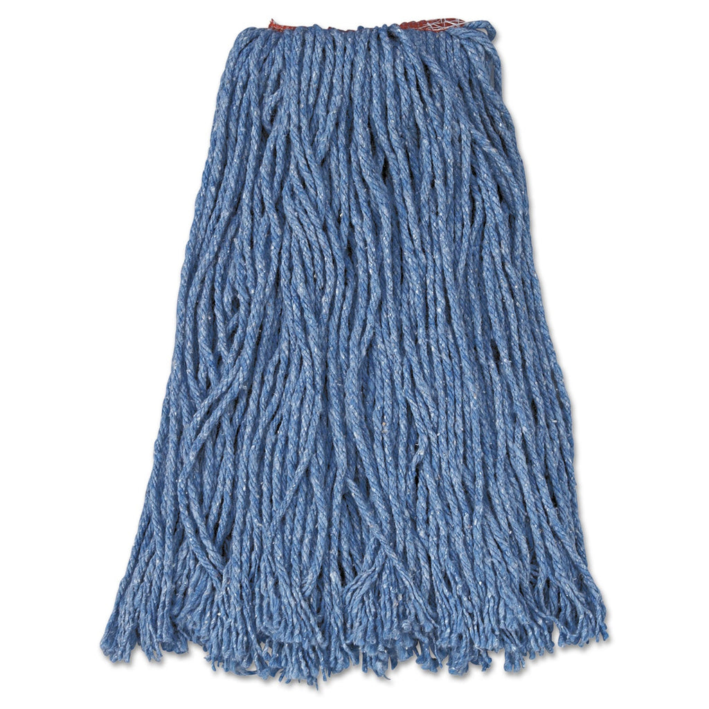 Rubbermaid Cotton/Synthetic Cut-End Blend Mop Head, 16 oz, 1" Band, Blue, 12/Carton