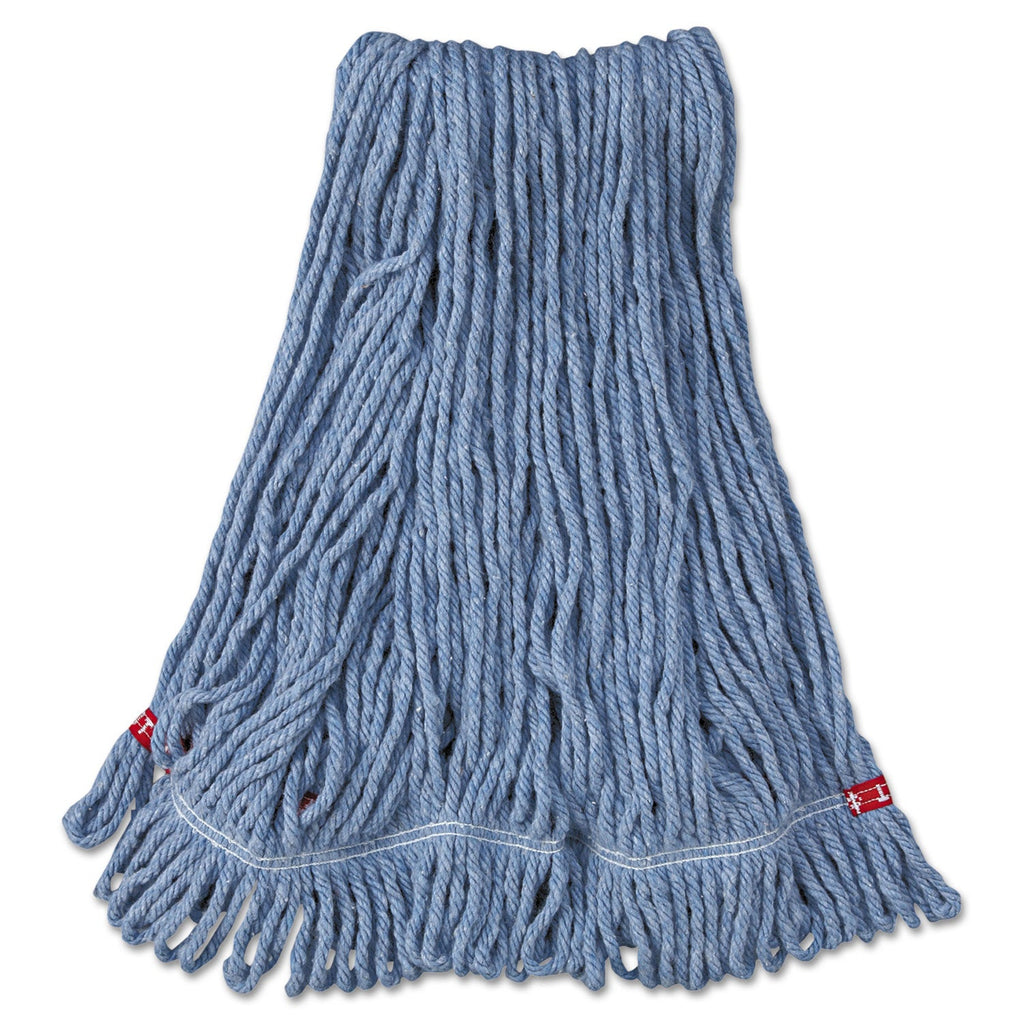 Rubbermaid Web Foot Wet Mop Head, Shrinkless, Cotton/Synthetic, Blue, Medium, 6/Carton