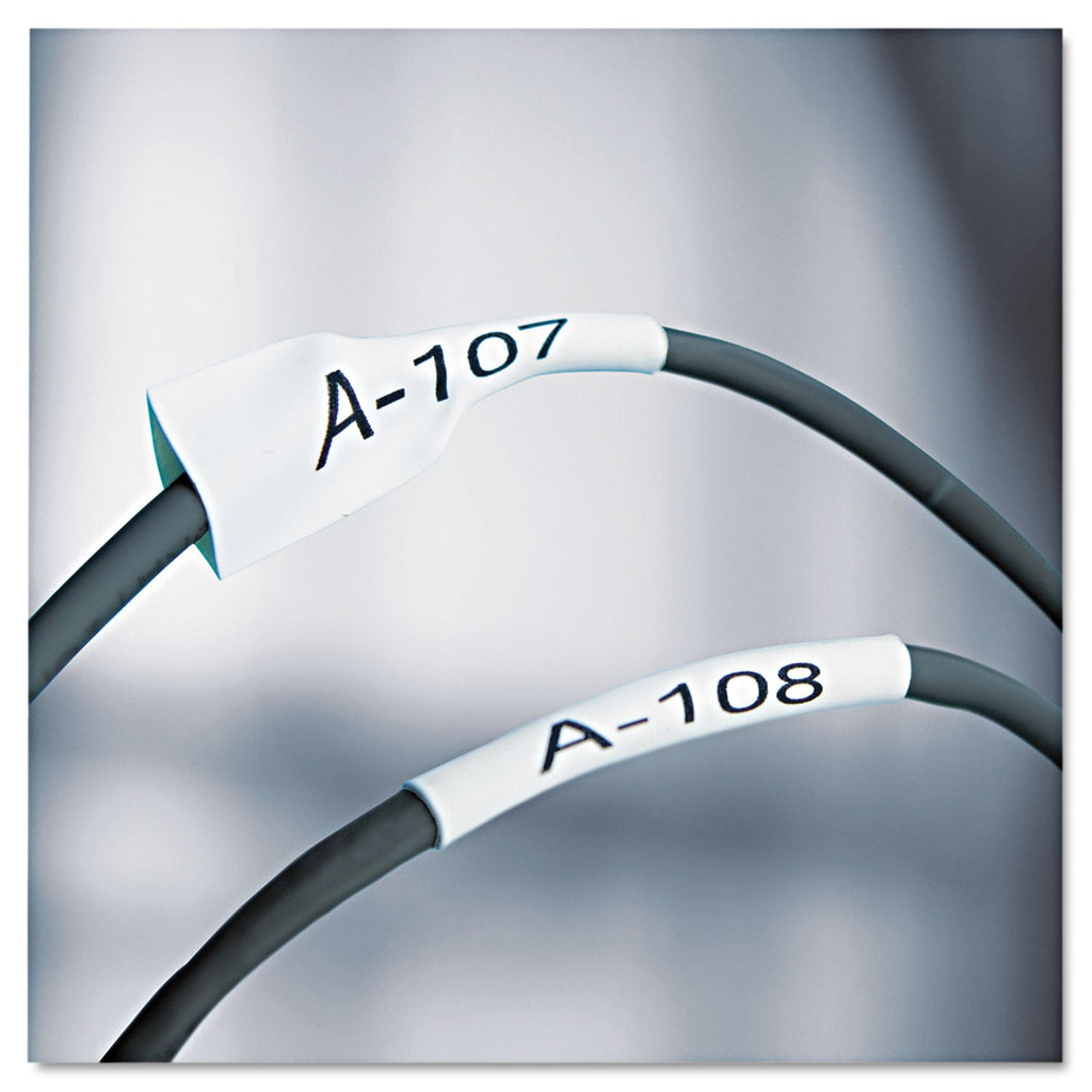 DYMO Rhino Heat Shrink Tubes Industrial Label Tape, 0.25" x 5 ft, White/Black Print