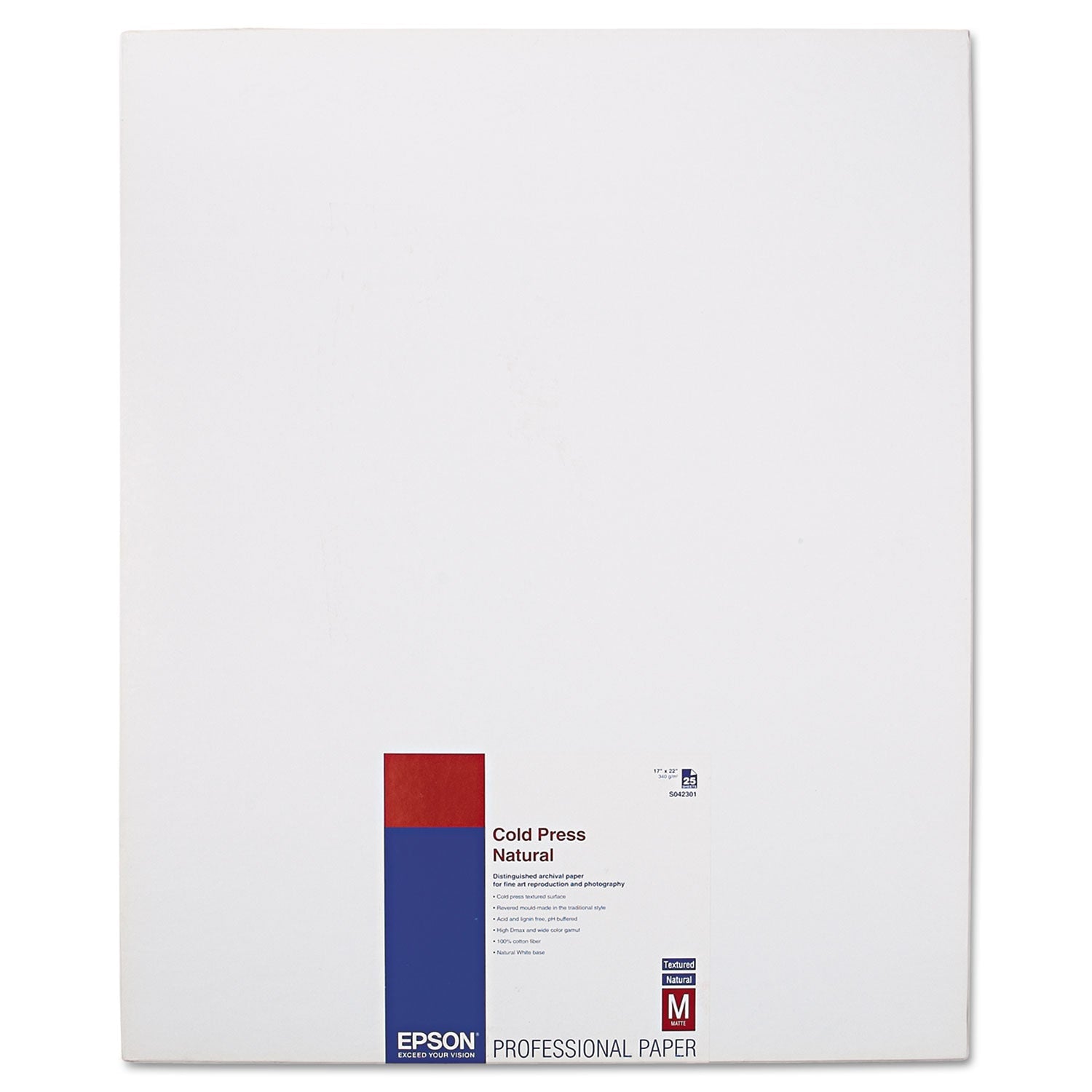 Epson Cold Press Fine Art Paper, 21 mil, 17 x 22, Textured Matte Natural, 25/Pack