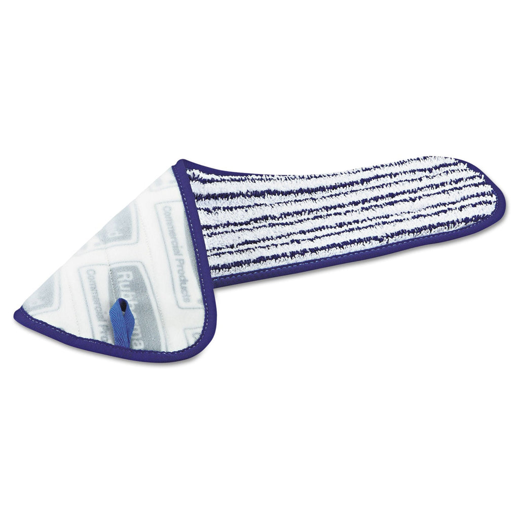 Rubbermaid Microfiber Finish Pad, 18 x 5.5, Blue/White, 6/Box