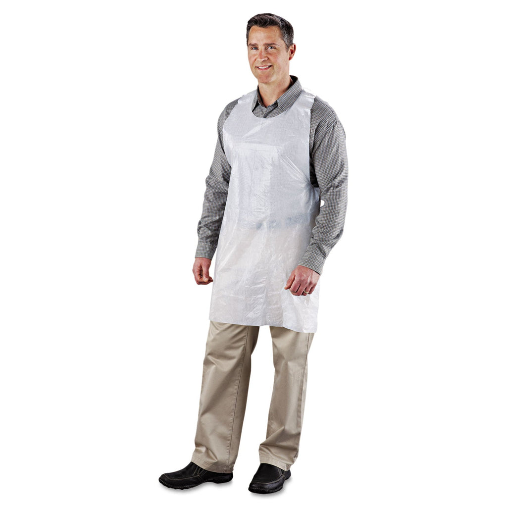 AmerCareRoyal Poly Apron, 24 x 42, One Size Fits All, White, 100/Pack, 10 Packs/Carton
