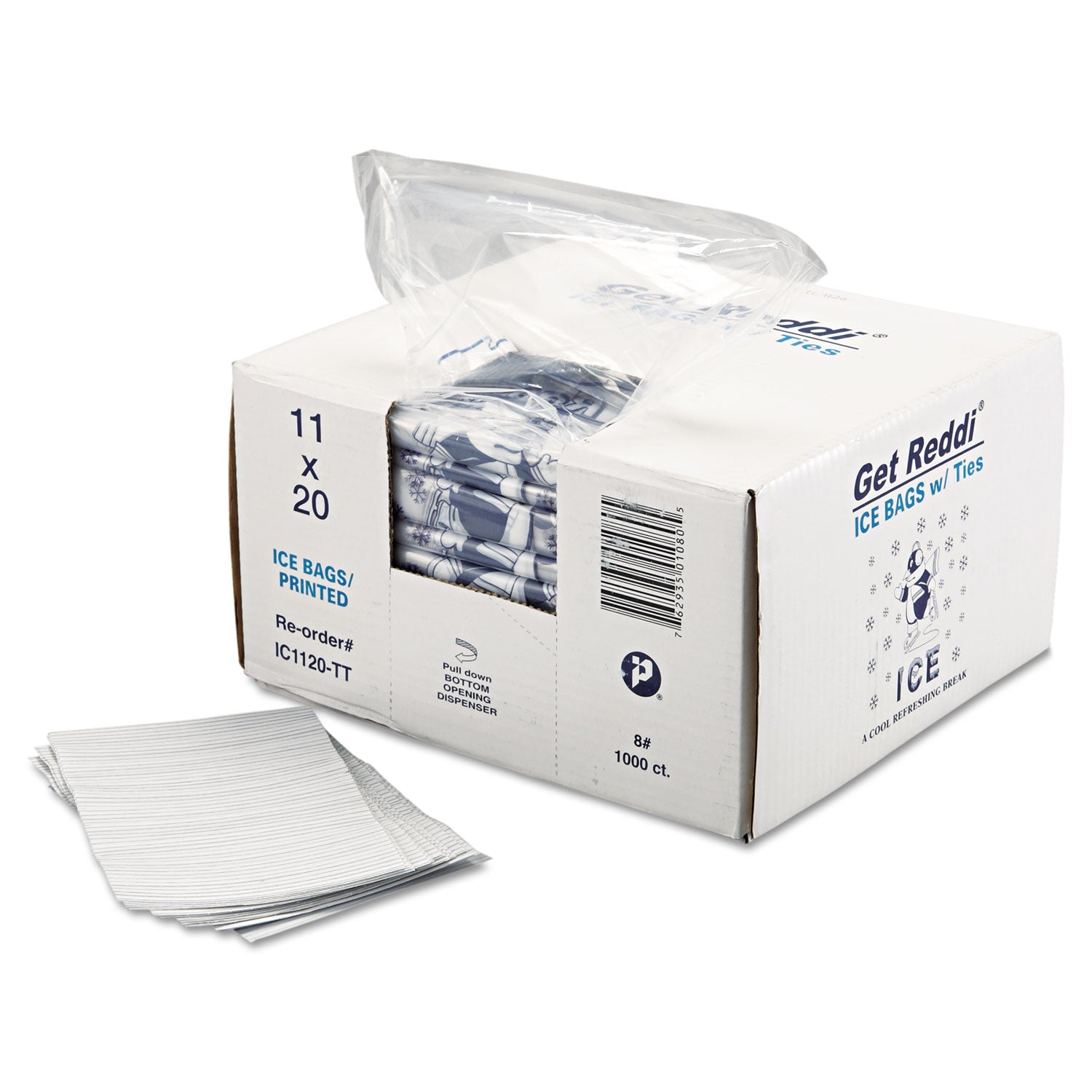 Inteplast Group Ice Bags, 1.5 mil, 11" x 20", Clear, 1,000/Carton
