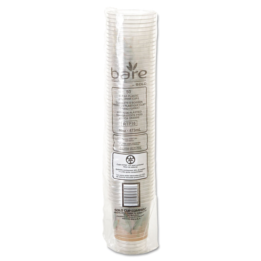 Dart Bare Eco-Forward RPET Cold Cups, 16 oz to 18 oz, Leaf Design, Clear, 50/Pack, 20 Packs/Carton