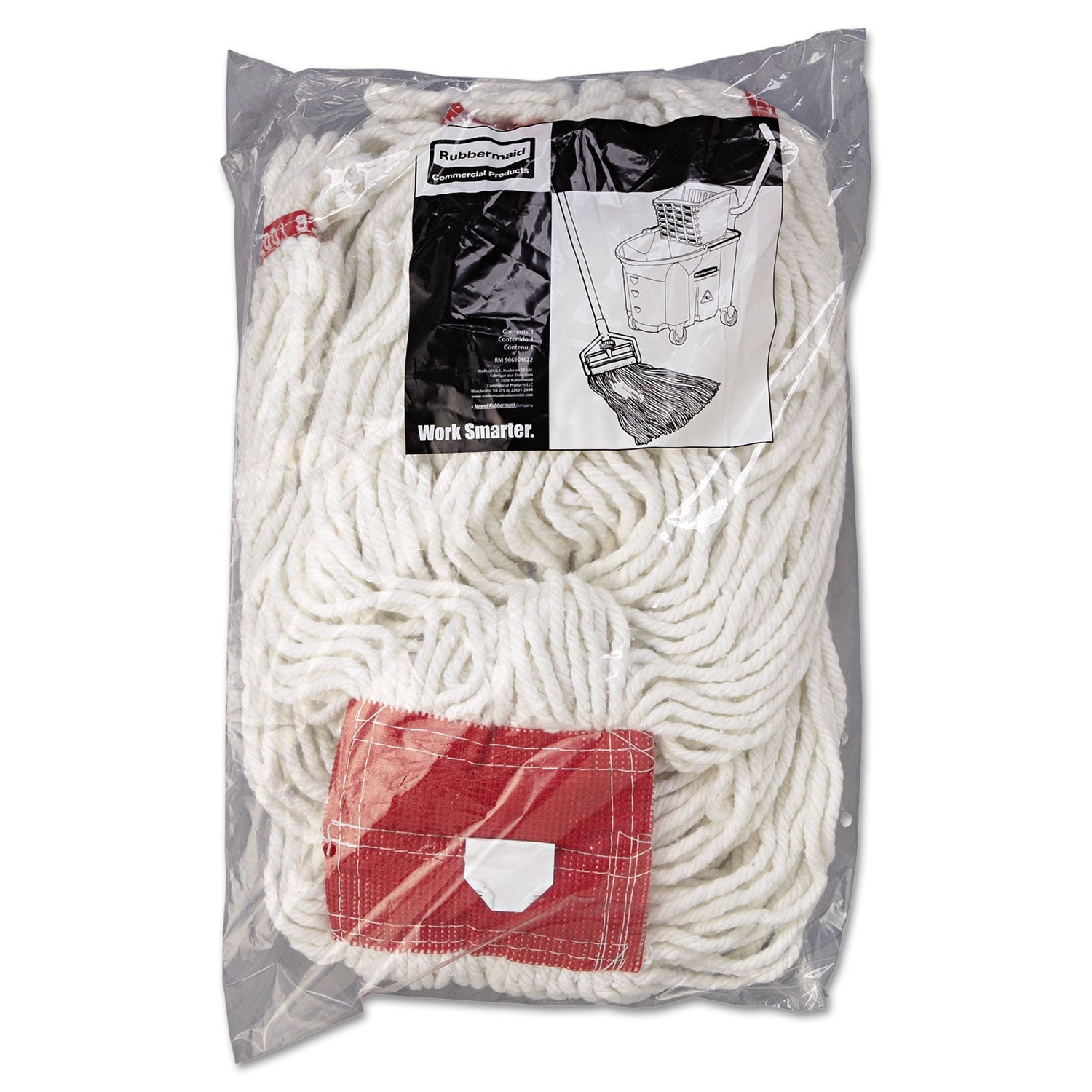 Rubbermaid Web Foot Wet Mop Head, Shrinkless, Cotton/Synthetic, White, Large, 6/Carton