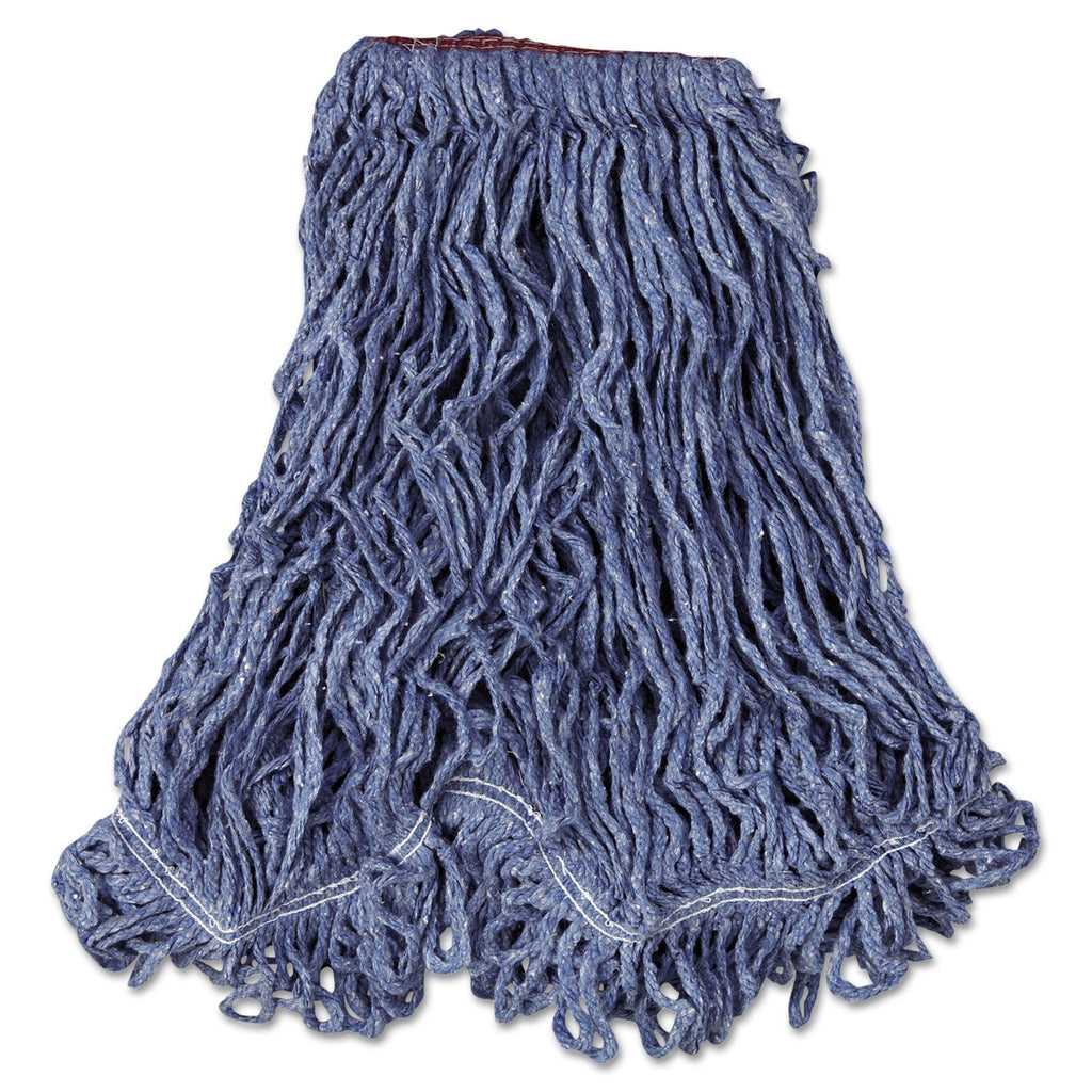 Rubbermaid Super Stitch Blend Mop Head, Large, Cotton/Synthetic, Blue, 6/Carton