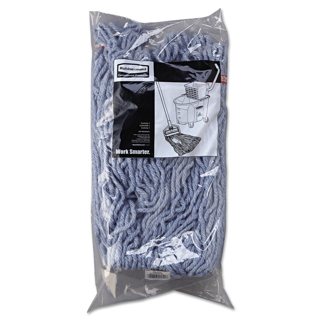 Rubbermaid Web Foot Wet Mop Head, Shrinkless, Cotton/Synthetic, Blue, Medium, 6/Carton