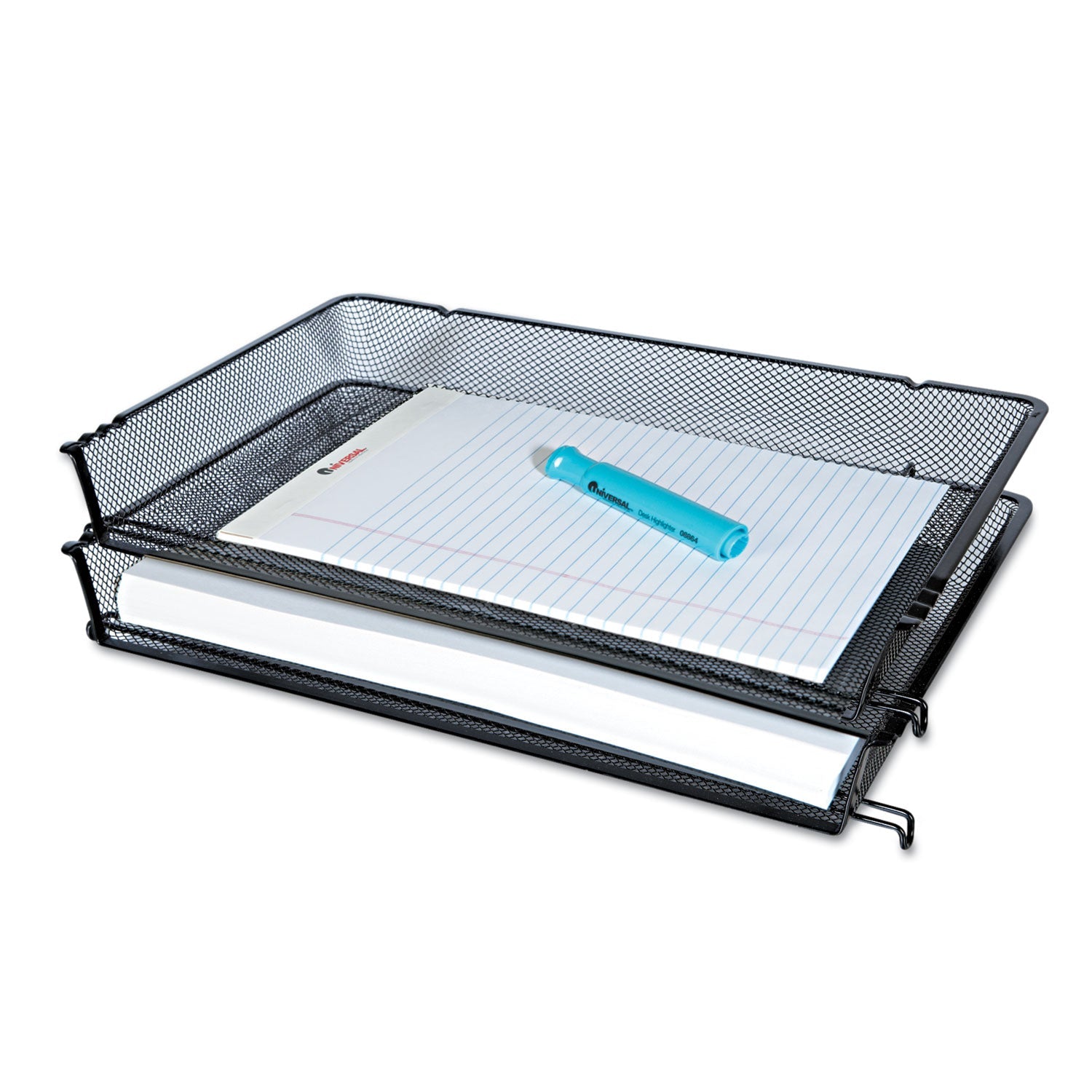 Universal Deluxe Mesh Stacking Side Load Tray, 1 Section, Legal Size Files, 17" x 10.88" x 2.5", Black