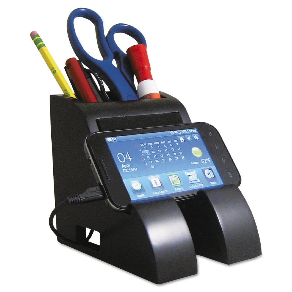 Victor Smart Charge Pencil Cup with USB Charging Hub, Black