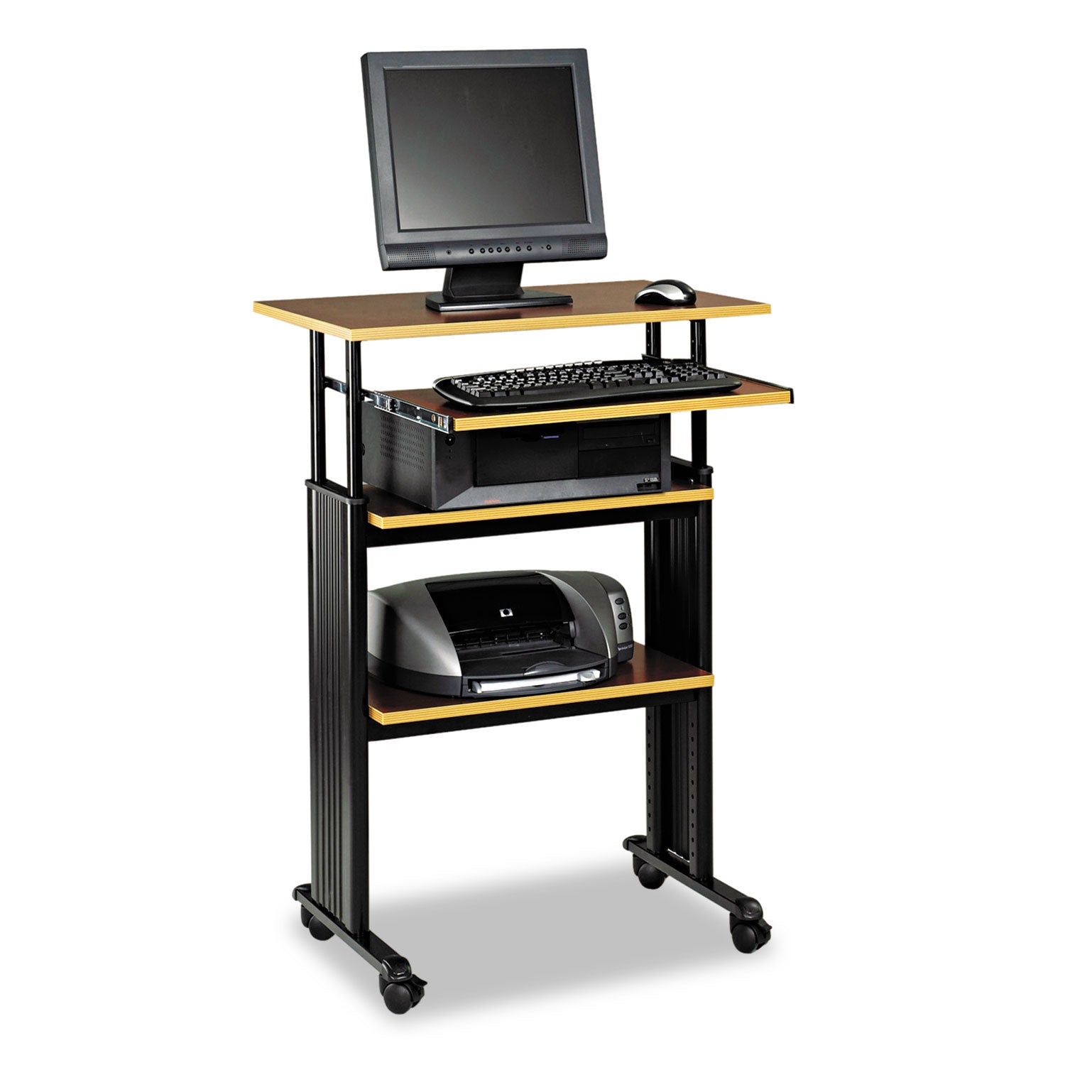 Safco Muv Stand-Up Adjustable-Height Desk, 29.5" x 22" x 35" to 49", Cherry/Black