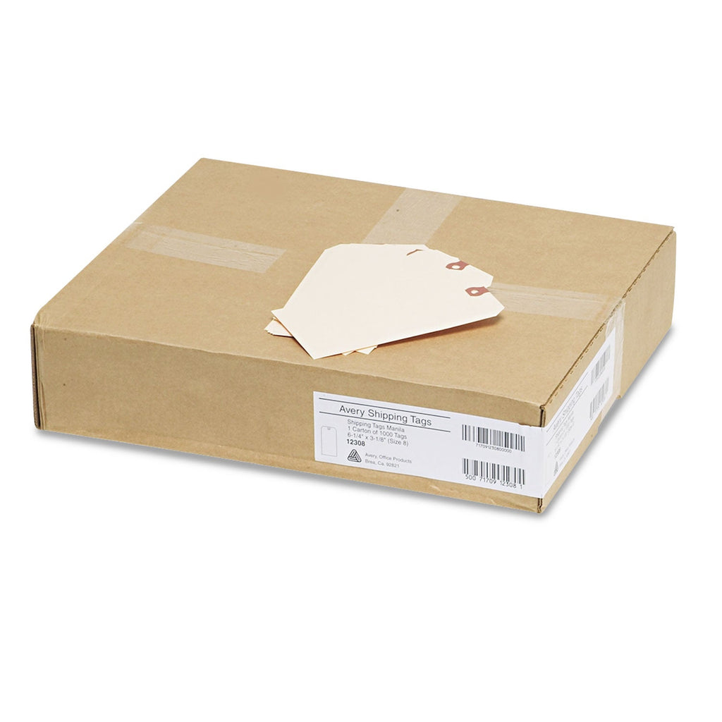 Avery Strung Shipping Tags, 11.5 pt Stock, 6.25 x 3.13, Manila, 1,000/Box